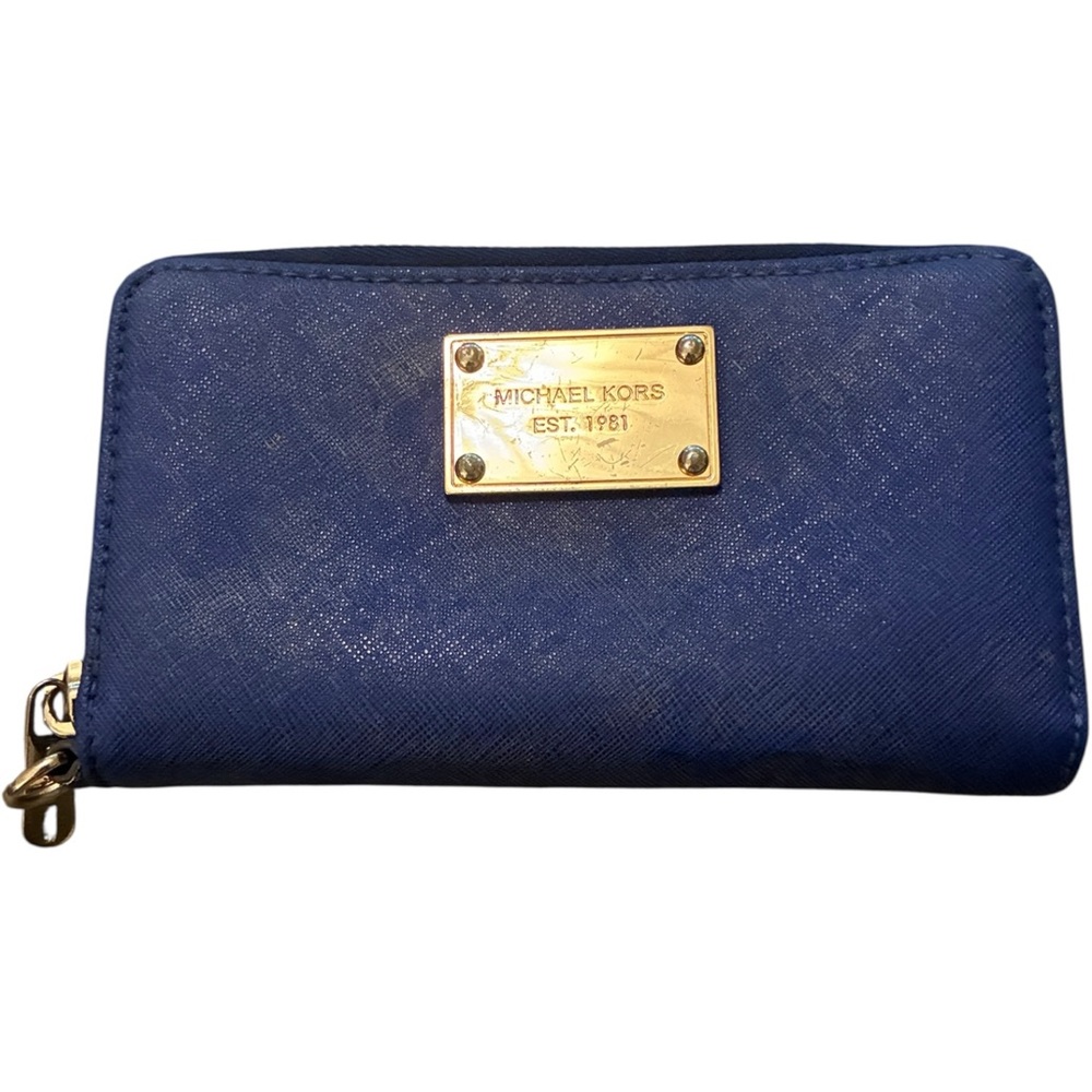 Michael Kors Continental Zip Around Blue Leather Wallet